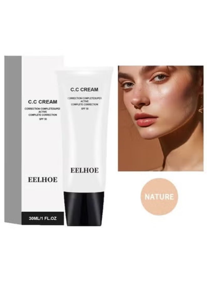 EELHOE CC Cream SPF 50-CC Cream Self Adjusting For Mature Skin, Colour Correcting Face Sunscreen And Foundation, Pre-Makeup Primer Moisturizing Skin Concealer (#Warm Color)) - Image 1